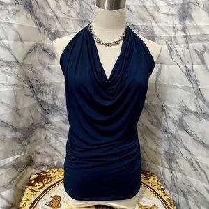 Draped Sleeveless Blue Blouse